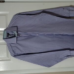 Thomas Dean long sleeve button down dress shirt XL purple blue stripes
